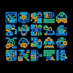 Wall Mural - Data Scientist Worker neon light sign vector. Glowing bright icon Server And Web Site Research, Programmer And Data Scientist, Binary Code And Infographic Illustrations