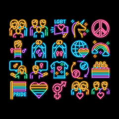 Poster - Lgbt Homosexual Gay neon light sign vector. Glowing bright icon Lgbt Community And Flag, Unicorn And Rainbow, Love Freedom And Marriage Illustrations