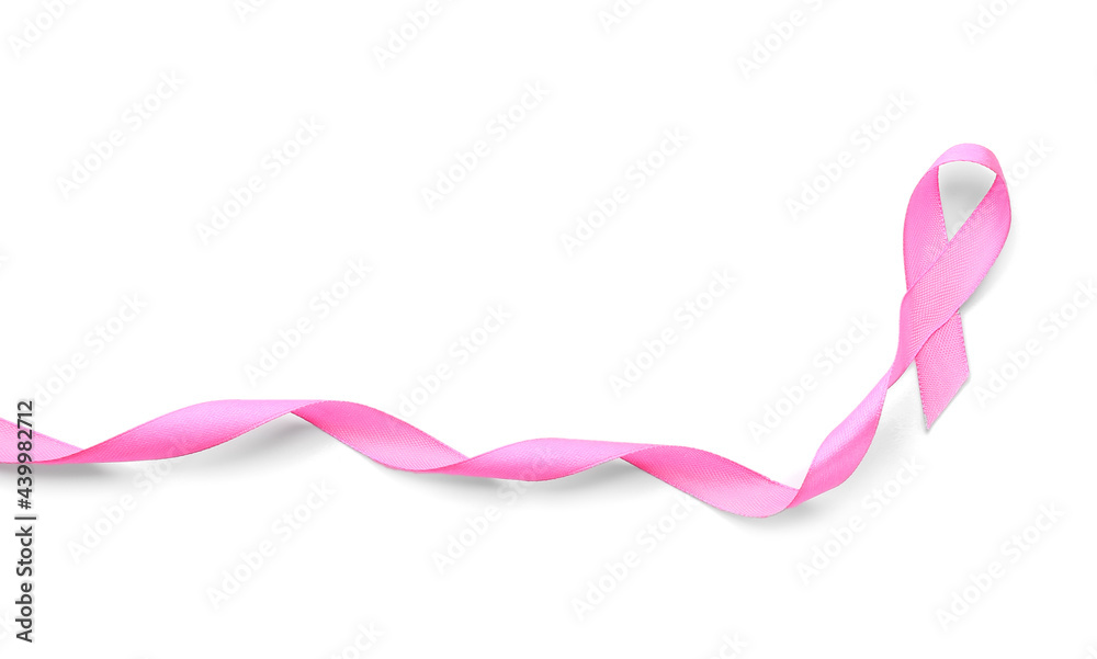 Pink ribbon on white background. Breast cancer awareness concept