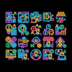 Poster - Account Manager Work neon light sign vector. Glowing bright icon Manager Businessman Idea For Sale Production And Marketing, Communication And Leadership Illustrations