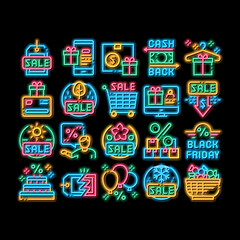 Sticker - Cost Reduction Sale neon light sign vector. Glowing bright icon Winter And Summer Seasonal Cost Reduction, Discount Card And Black Friday, Cashback And Gift Illustrations