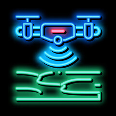 Poster - drone height sensor neon light sign vector. Glowing bright icon drone height sensor sign. transparent symbol illustration
