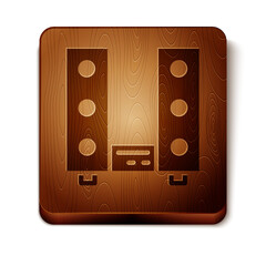 Brown Home stereo with two speaker s icon isolated on white background. Music system. Wooden square button. Vector