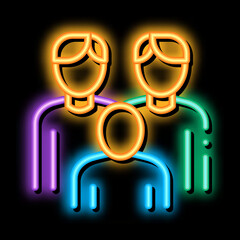 Sticker - men homosexual family and child neon light sign vector. Glowing bright icon men homosexual family and child sign. transparent symbol illustration