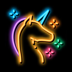 Sticker - lgbt unicorn neon light sign vector. Glowing bright icon lgbt unicorn sign. transparent symbol illustration