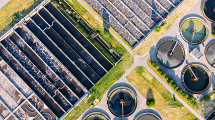 Bortnytsia aeration station, Bortnychi. Kyiv. Ukraine. Aerial drone view. Sewage treatment plant. Wastewater treatment plant.