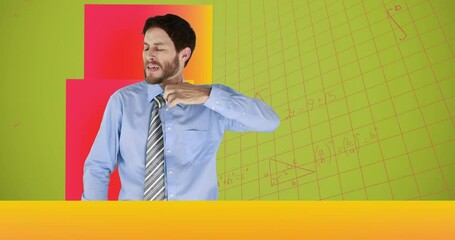Poster - Animation of data processing and mathematical equations over man feeling heat