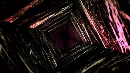 Wall Mural - Abstract fantasy background 3D animation, moving through a dark stone cave, tunnel, or wormhole with glowing walls