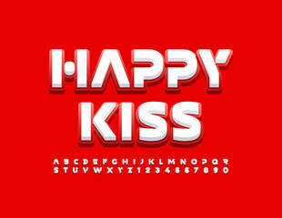 Vector bright card Happy Kiss with set of creative Alphabet Letters and Numbers. Modern abstract Font