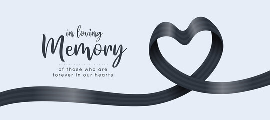 in loving memory, of those who are forever in our hearts text and black alternating stripe ribbon ro