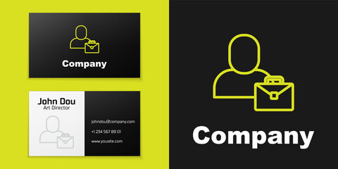 Poster - Logotype line Freelancer icon isolated on black background. Freelancer man working on laptop at his house. Online working, distant job concept. Logo design template element. Vector