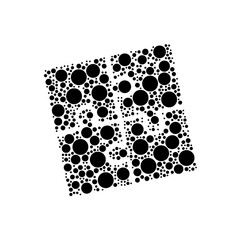 Poster - A large puzzle symbol in the center made in pointillism style. The center symbol is filled with black circles of various sizes. Vector illustration on white background