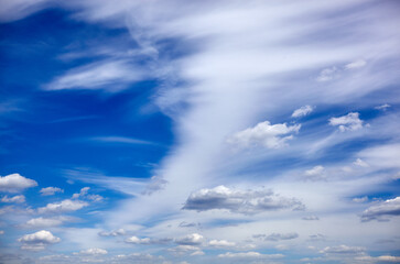 Abstract image of blurred sky. Blue sky background with cumulus clouds