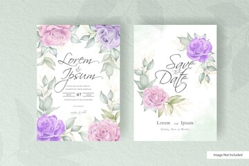 Wall Mural - Elegant Floral Frame Wedding Invitation Template Set with Hand Drawn Watercolor Floral Arrangement