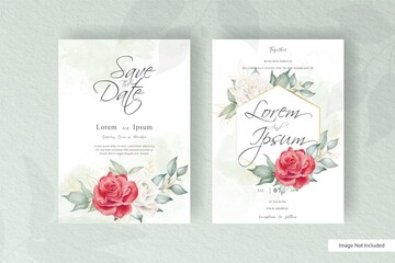 Wall Mural - Elegant Floral Frame Wedding Invitation Template Set with Hand Drawn Watercolor Floral Arrangement