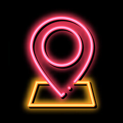 Poster - webshop gps location mark neon light sign vector. Glowing bright icon webshop gps location mark sign. transparent symbol illustration