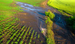View from the drone on the rain-damaged agricultural fields