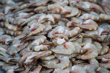 A Bunch Of Headless Shrimp Are Sold In The Traditional Fish Market