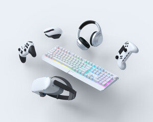 Sticker - Flying gamer gears like keyboard, joystick, headphones, VR glasses, microphone