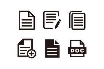 Aufkleber - Set of Simple Flat Black Document Icon Illustration Design, Various Document Symbol Collection Template Vector