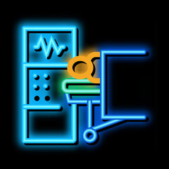 Wall Mural - patient and surgeon medical equipment neon light sign vector. Glowing bright icon patient and surgeon medical equipment sign. transparent symbol illustration