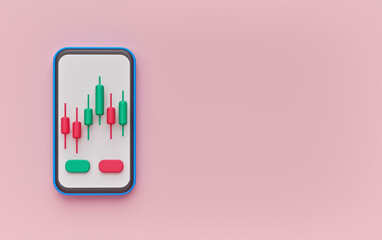 Poster - candle stick graph on smartphone. business stock market investment trading app concept. minimal background with copy space. 3d rendering