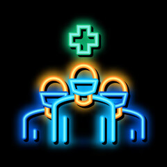 Wall Mural - surgeon and nurses neon light sign vector. Glowing bright icon surgeon and nurses sign. transparent symbol illustration