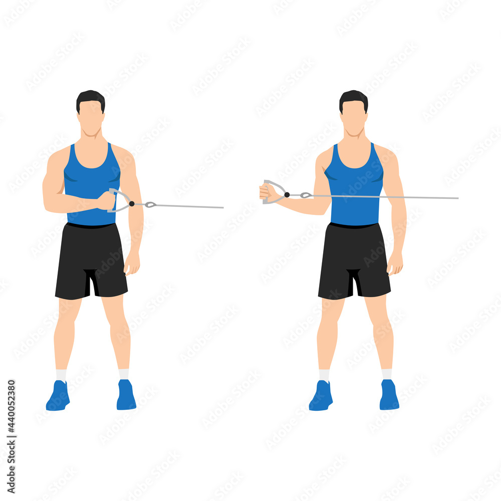 Man doing External cable shoulder rotation exercise. Flat vector ...