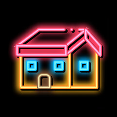 Poster - building fixed roof neon light sign vector. Glowing bright icon building fixed roof sign. transparent symbol illustration