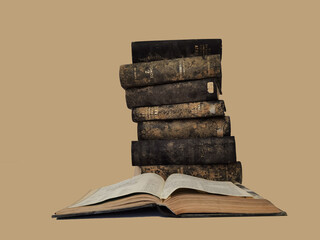 Wall Mural - books  old aged in the dust pile stack isolated for background