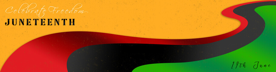 Abstract illustration on Happy Juneteenth on a red black and green background flag colors of Africa