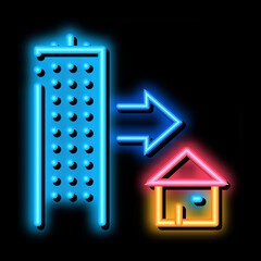 Aufkleber - skyscraper and house neon light sign vector. Glowing bright icon skyscraper and house sign. transparent symbol illustration