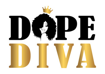 Sticker - text: dope diva with afro woman face