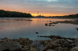 Rzeka Wisła w Warszawie, zachód słońca widok na elektrociepłownie żerań. Vistula River in Warsaw, sunset view of the Żerań CHP plant