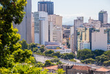 Fototapeta Miasto - lapa arches and buildings of the city center, seen from the top of the Santa Teresa neighborhood in Rio de Janeiro, Brazil