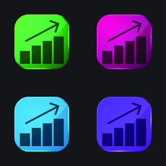 Bar Chart four color glass button icon