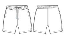 Boys Sweat Shorts Vector Fashion Flat Sketch Template. Young Men Technical Drawing Fashion Art Illustration.