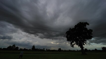 Wall Mural - the sky and rain clouds move quickly over the fields in the evening.