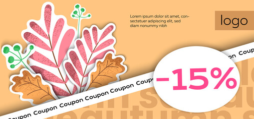 Autumn sale, autumn season. gift voucher, coupon. Design template for sale with an illustration of autumn leaves. vector