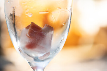 Eiswürfel mit Grapefruit im Glas, close up