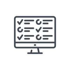 Fototapete - Survey and online exam form on PC line icon. Computer with questionnaire on monitor vector outline sign.
