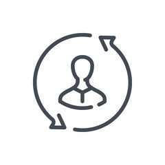 Aufkleber - Employee replacement and Personnel change line icon.  Refresh circle with arrows with person in the middle vector outline sign.