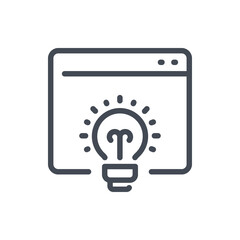 Poster - Online creativity and web help tips line icon. Website with light bulb vector outline sign.