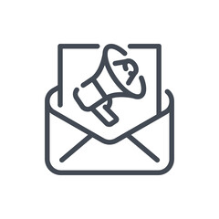 Poster - Announcement and notification by mail line icon. Email with bullhorn vector outline sign.