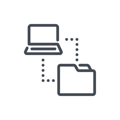 Poster - Data transfer line icon. Import files from laptop to folder vector outline sign.