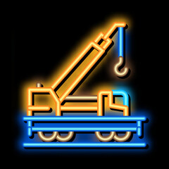 Poster - railway crane neon light sign vector. Glowing bright icon railway crane sign. transparent symbol illustration