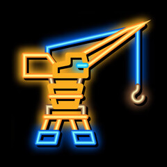 Poster - harbor crane neon light sign vector. Glowing bright icon harbor crane sign. transparent symbol illustration