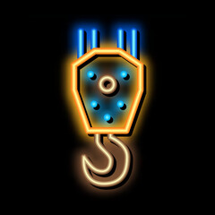 Poster - crane hook for lifting neon light sign vector. Glowing bright icon crane hook for lifting sign. transparent symbol illustration