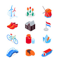Dutch Symbols - Modern Colorful Isometric Icons Set