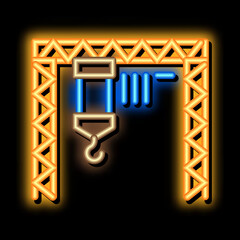 Poster - industrial crane neon light sign vector. Glowing bright icon industrial crane sign. transparent symbol illustration